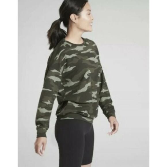 Athleta L Large Sweatshirt Studio to Street Printed Green Camo Terry 509995 Soft - Picture 1 of 12